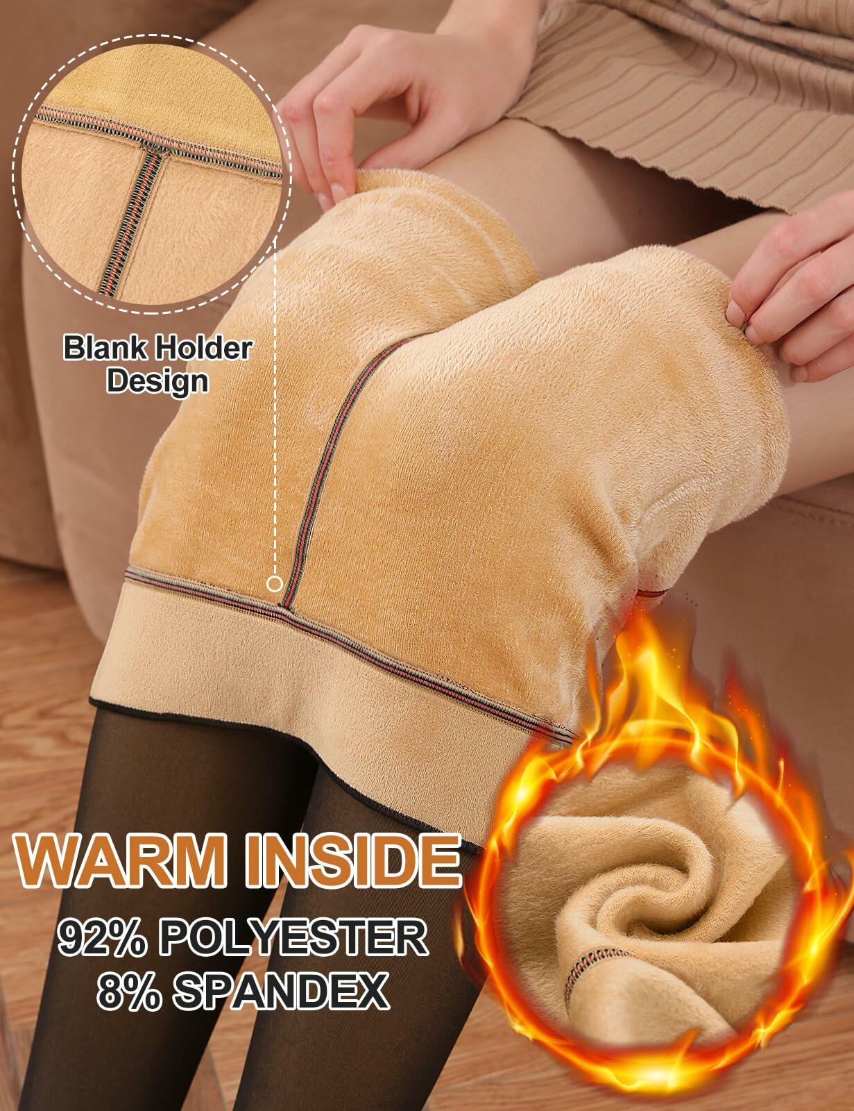 Yusongirl Women's Thermal Fleece Tights High Waist Black Size M