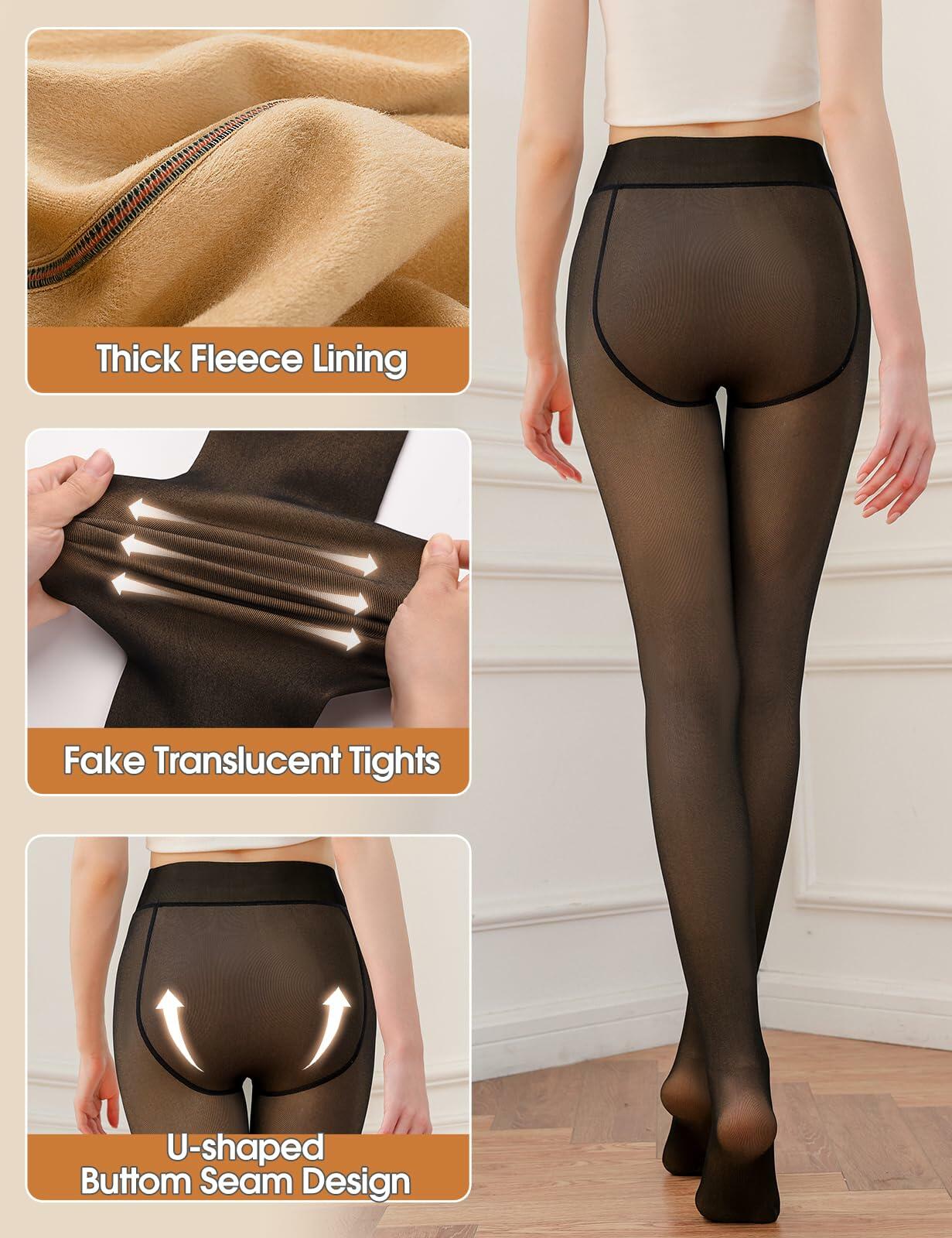 Yusongirl Women's Thermal Fleece Tights High Waist Black Size M