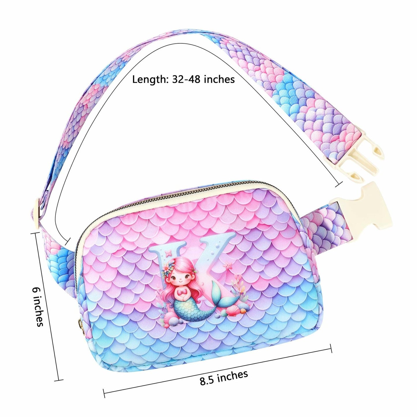 JTENGTOP Mermaid Fanny Pack Crossbody Belt Bag Initial D for Girls Ages 3-7