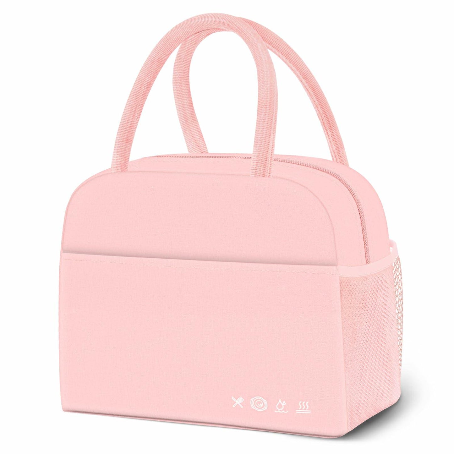 KUBYA Insulated Lunch Bag Pink Reusable Tote for Women Men Office Travel Picnic