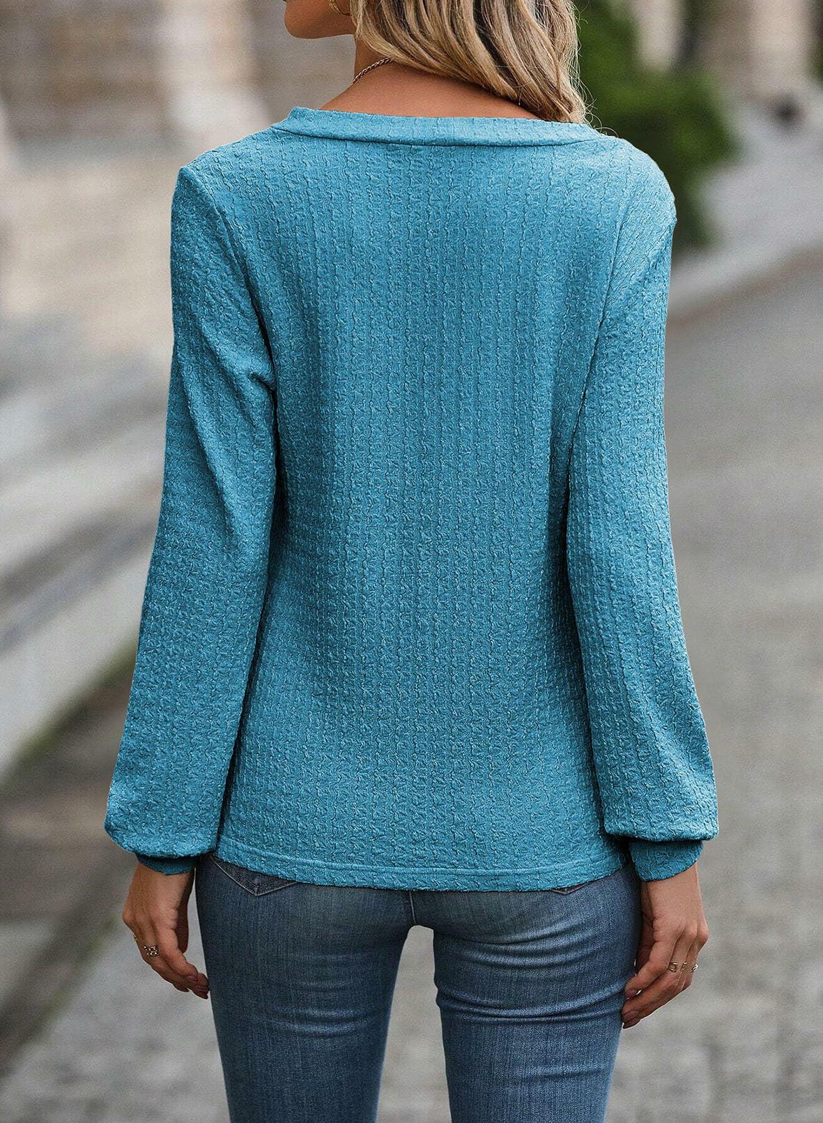 Samefar Womens Blue Long Sleeve V Neck Casual Loose Business Top Small