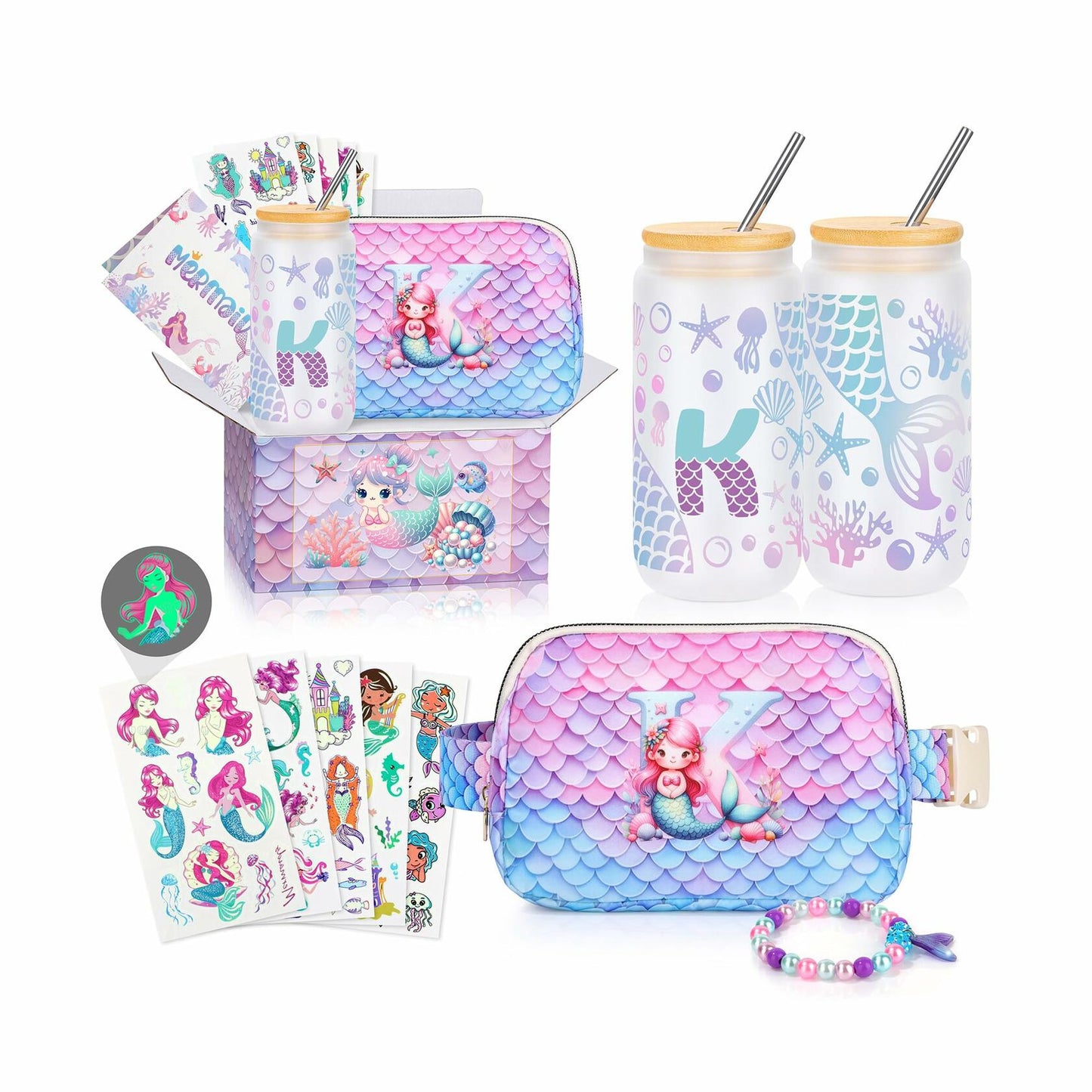 JTENGTOP Mermaid Fanny Pack Crossbody Belt Bag Initial D for Girls Ages 3-7