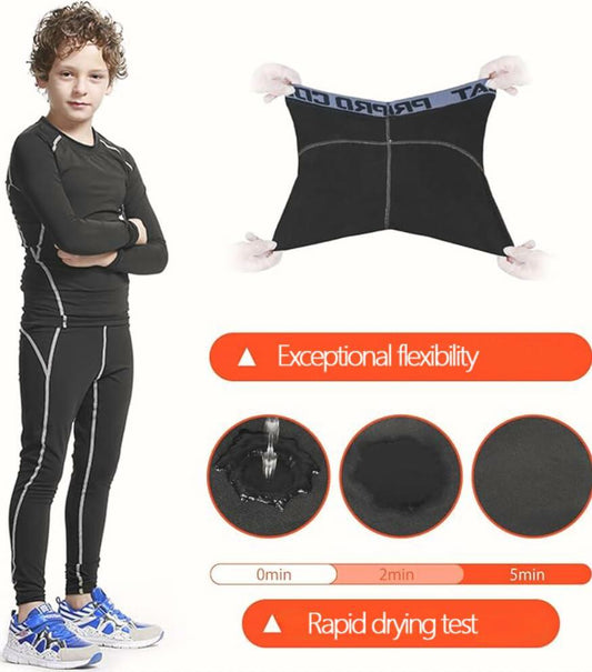 Muzikin Kids Thermal Underwear Set Fleece-Lined Compression Shirt & Leggings S