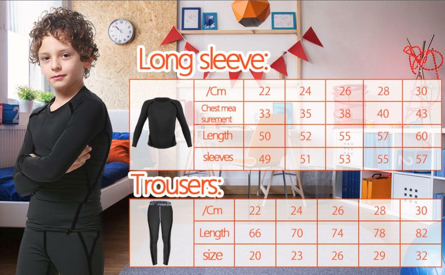 Muzikin Kids Thermal Underwear Set Fleece-Lined Compression Shirt & Leggings S