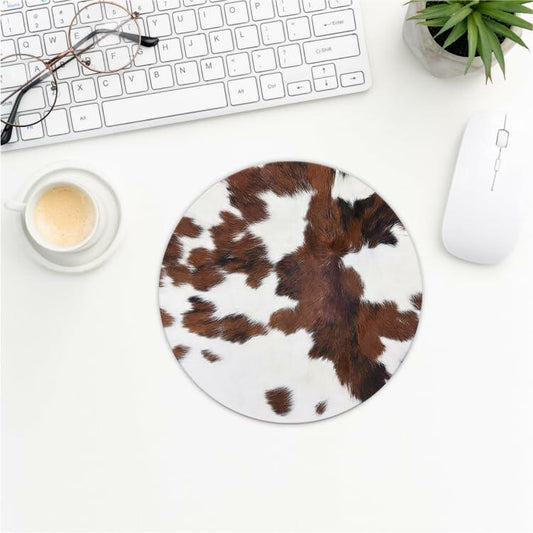 QUICQOD Western Cowhide Texture Mouse Pad 8.7x8.7 Brown White Non-Slip
