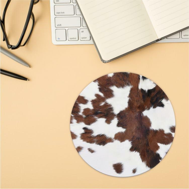 QUICQOD Western Cowhide Texture Mouse Pad 8.7x8.7 Brown White Non-Slip