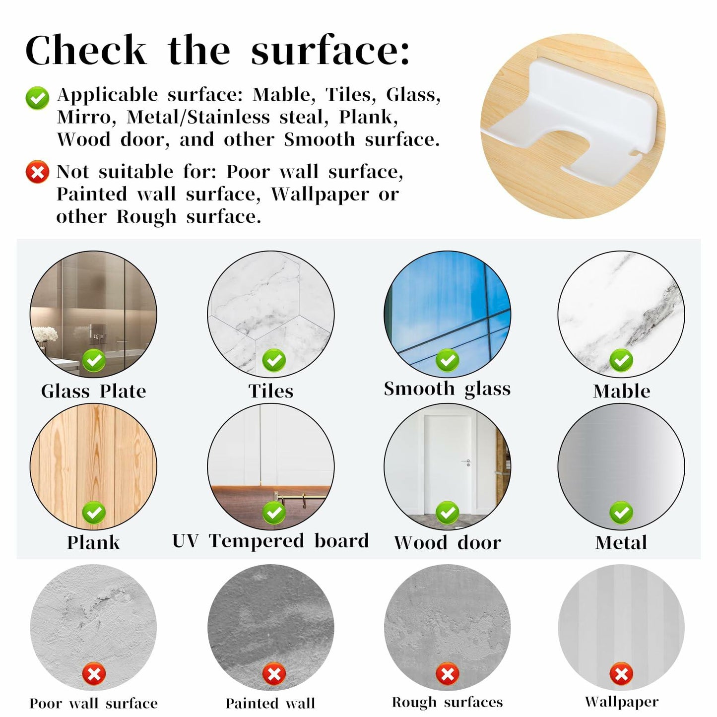 COMNICO Hair Dryer Holder Wall Mount White Self Adhesive Organizer with Cord