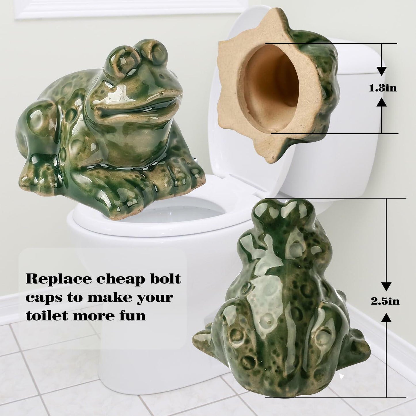 Kanroadi Frog Toilet Bolt Cover Green Resin 1 Piece Standard Size Bathroom