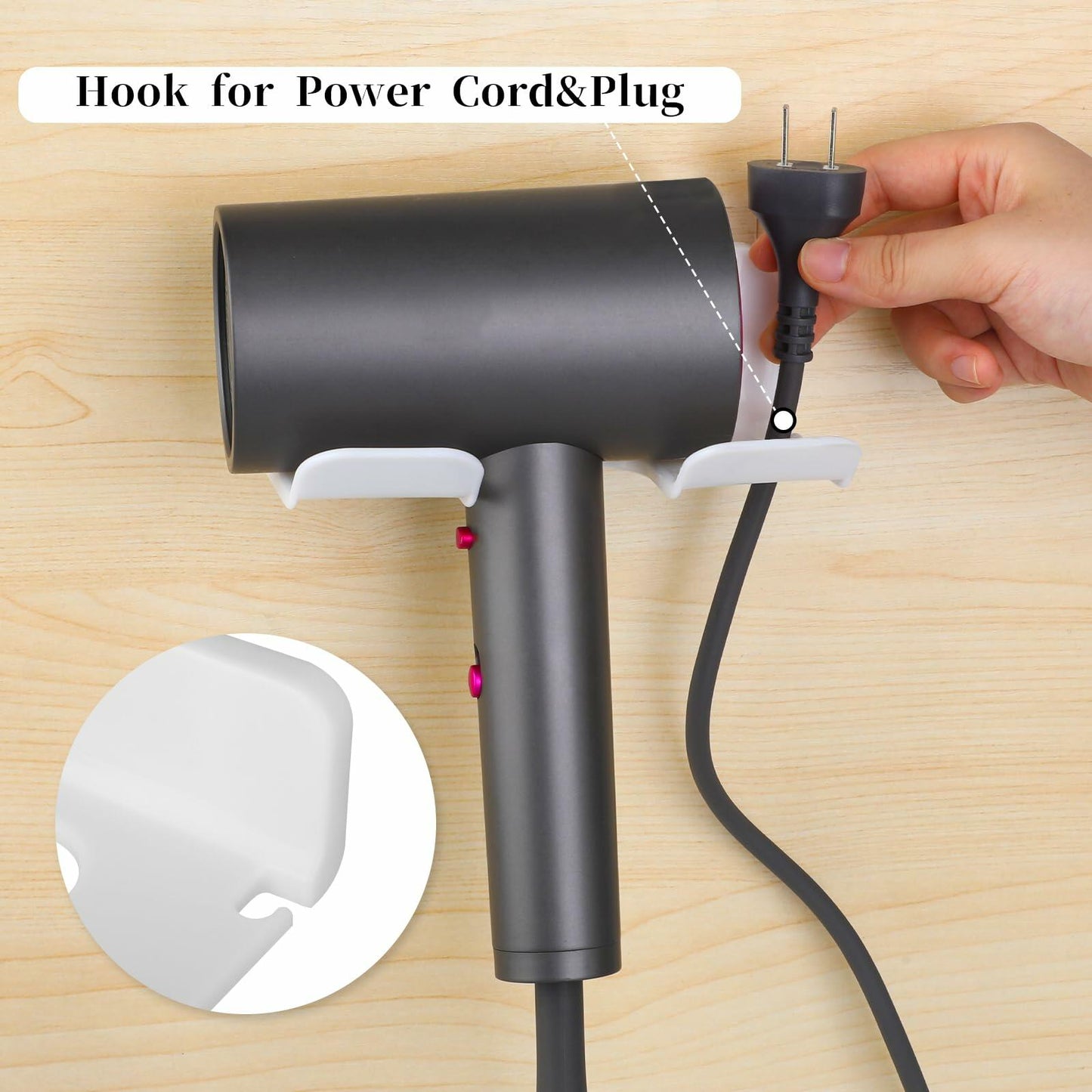 COMNICO Hair Dryer Holder Wall Mount White Self Adhesive Organizer with Cord