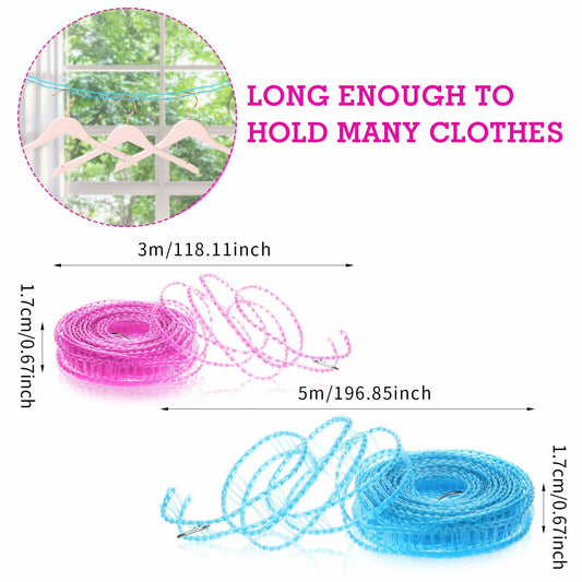 Giantree 2 Pack Retractable Windproof Clothesline Pink + Blue for Outdoor