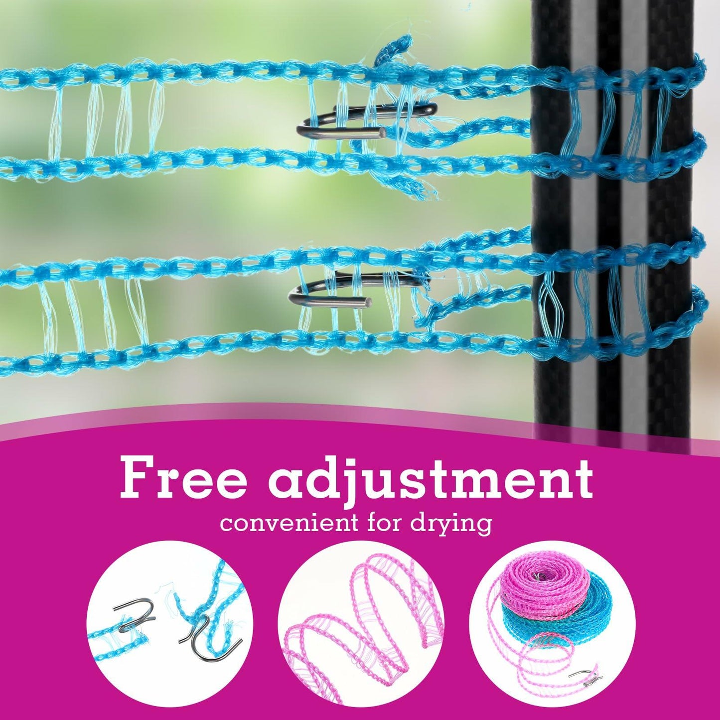 Giantree 2 Pack Retractable Windproof Clothesline Pink + Blue for Outdoor