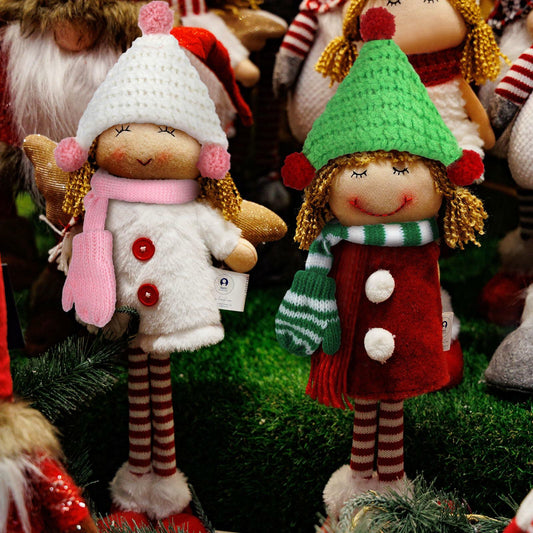 Geyoga 8 Pc Mini Knit Doll Hats & Scarves Set Mini Santa Hats Red White Green