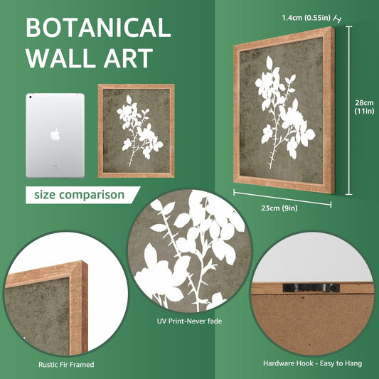 Botanical Wall Art Set of 6 Black Frame Vintage Minimalist Floral 12x10