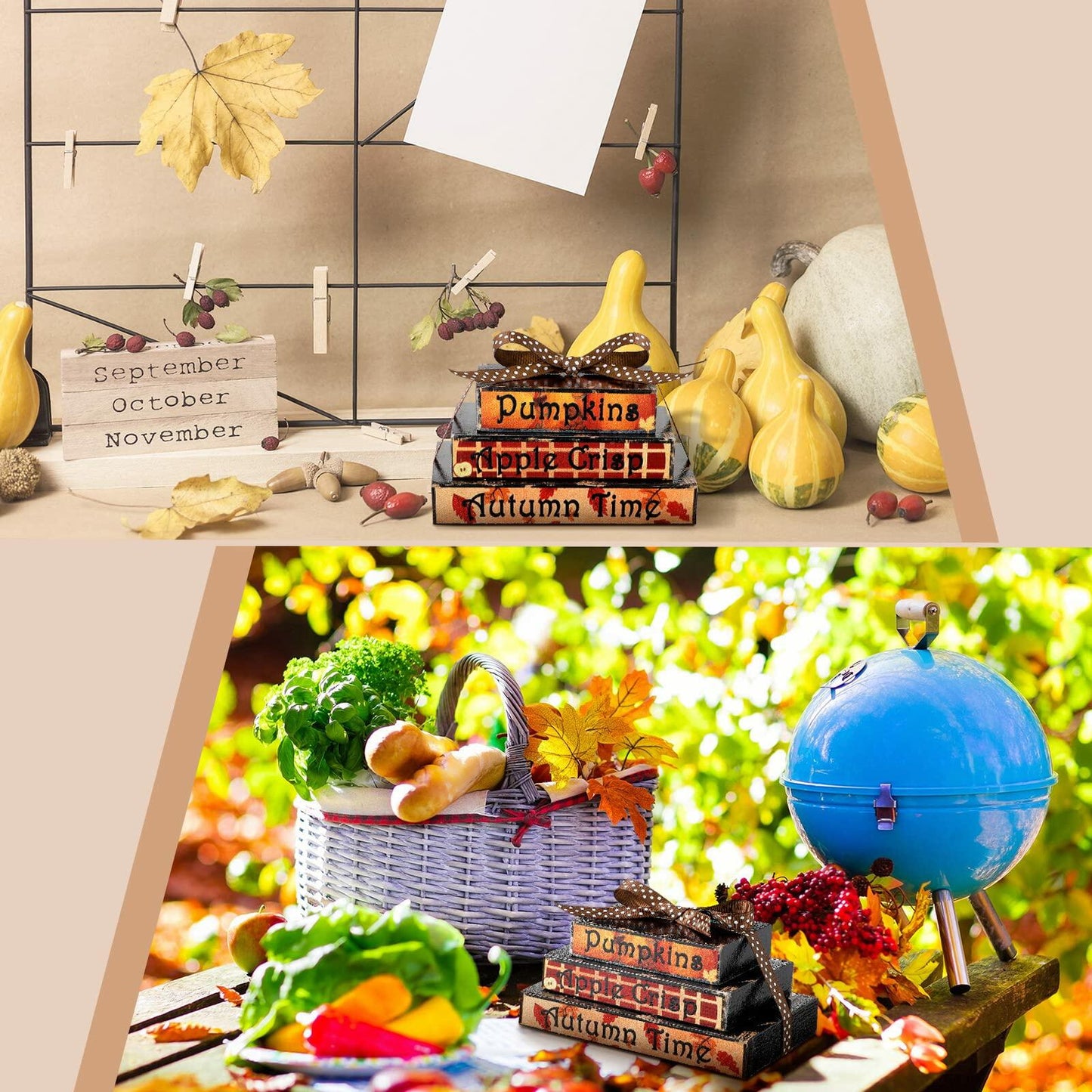 Ferraycle Fall Tiered Tray Decor Mini Books Pumpkin Wood Sign Farmhouse