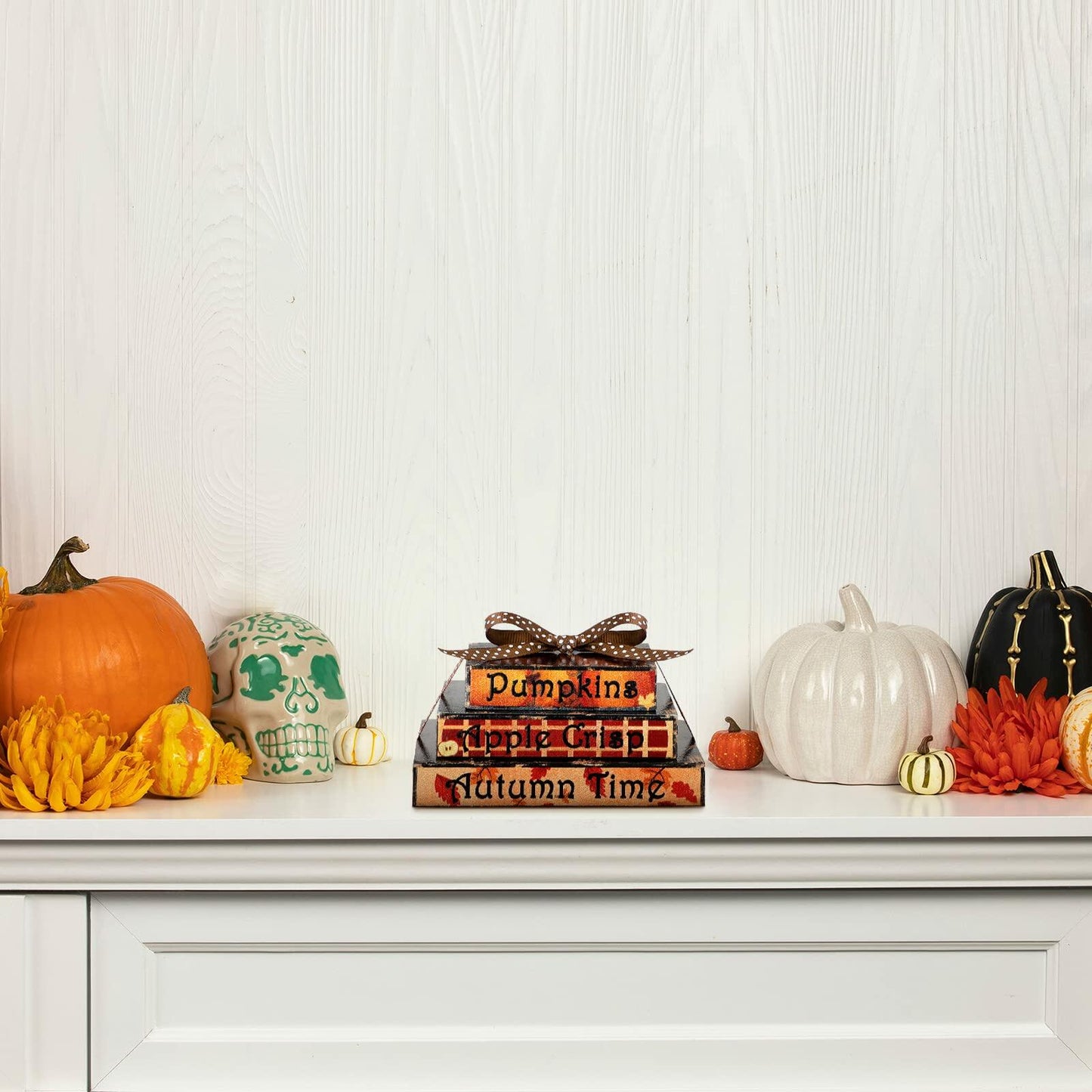 Ferraycle Fall Tiered Tray Decor Mini Books Pumpkin Wood Sign Farmhouse