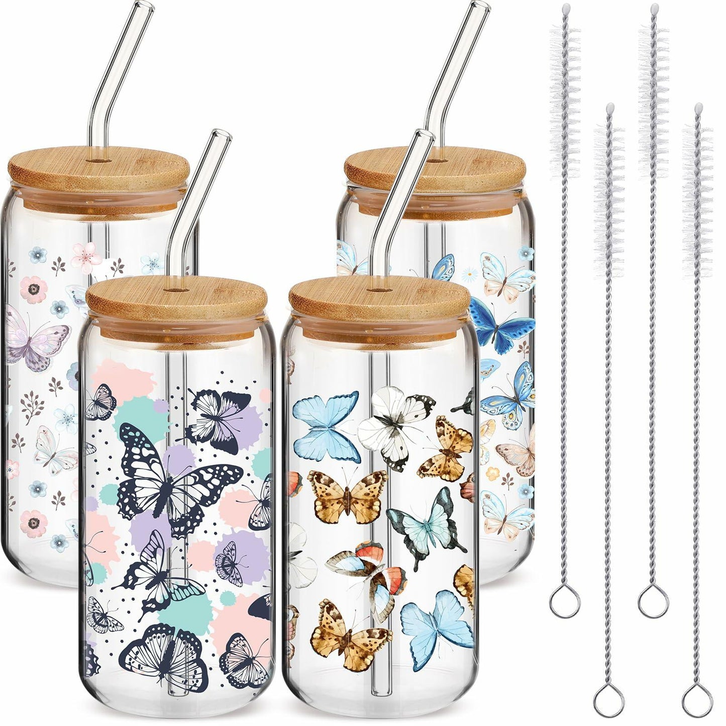 Cunhill 4pc 16oz Iced Coffee Glasses Set Pumpkin Bamboo Lid & Straw