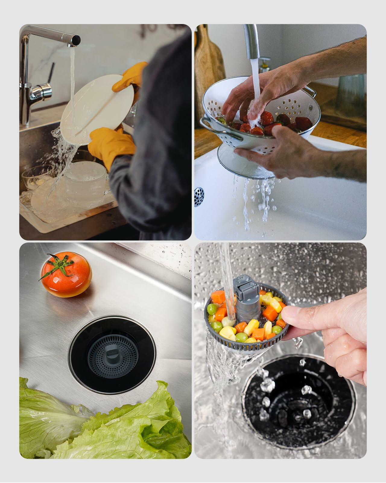 Hibbent 3-in-1 Kitchen Sink Drain Strainer Stopper Combo Black Stainless 1 Pack