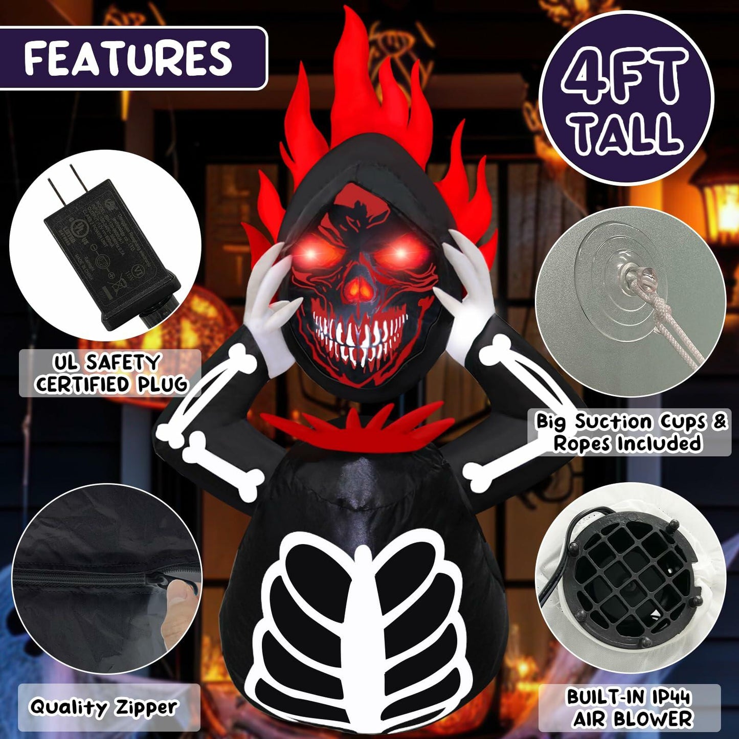 4FT Headless Grim Reaper Inflatable Halloween Decoration with LEDs Outdoor