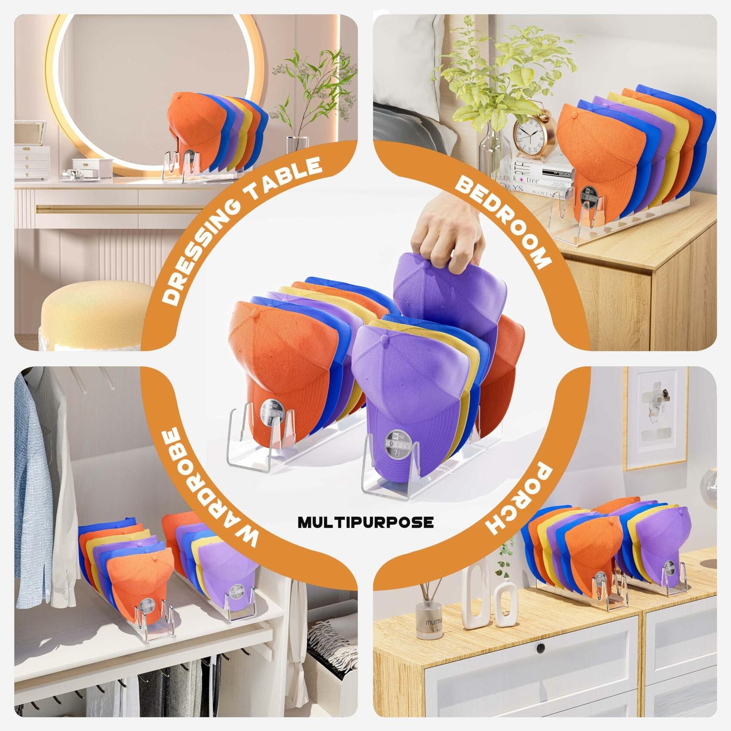 BOMALLY Acrylic Hat Stand Organizer Clear 2 Pack Holds 14 Baseball Caps