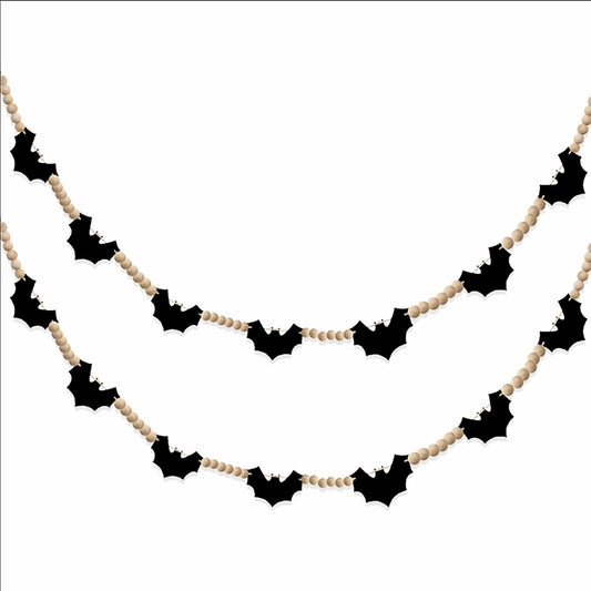 Gvhntk Black Felt Bats Garland Halloween Decor Indoor Banner Wood Beads