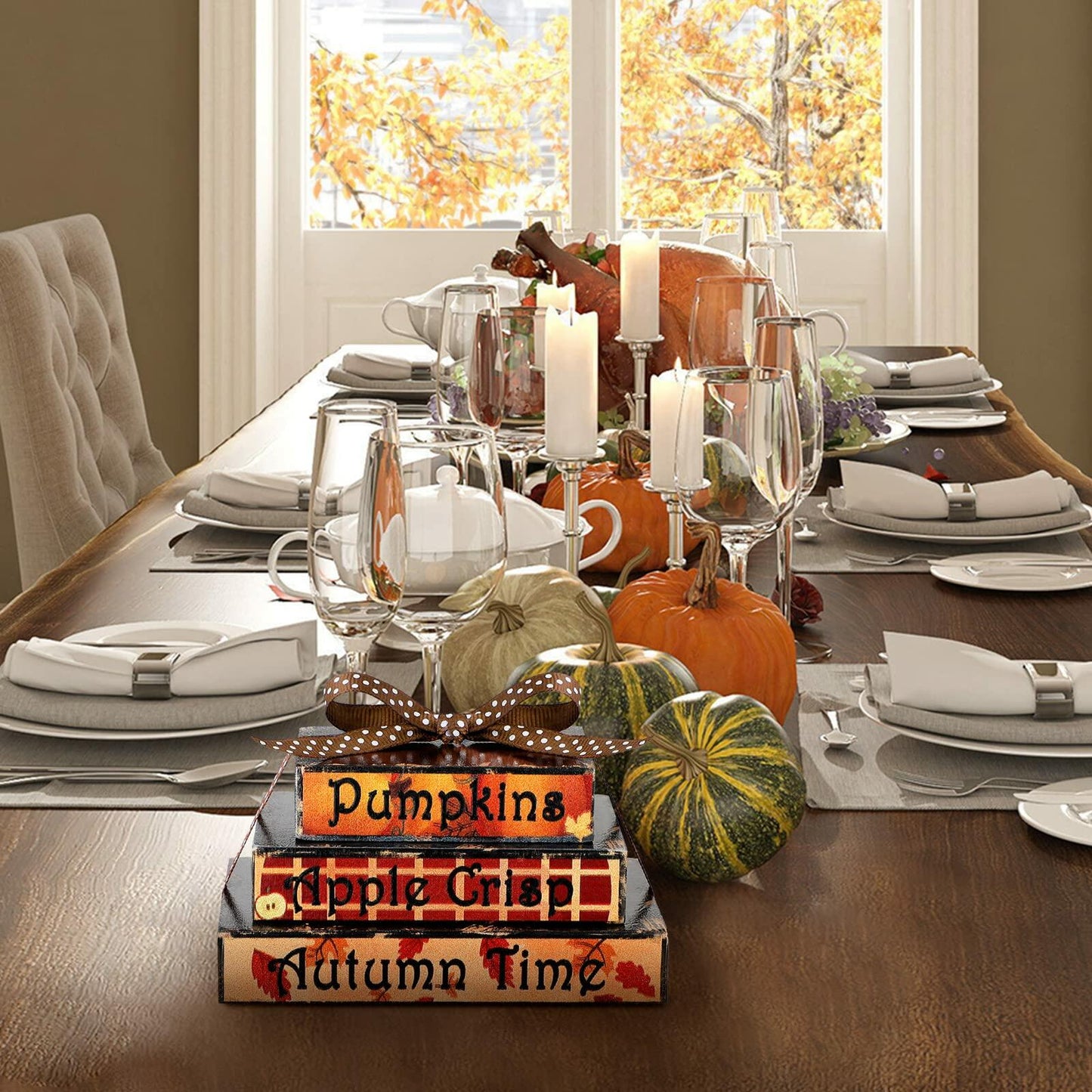 Ferraycle Fall Tiered Tray Decor Mini Books Pumpkin Wood Sign Farmhouse