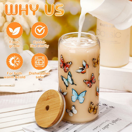 Cunhill 4pc 16oz Iced Coffee Glasses Set Pumpkin Bamboo Lid & Straw