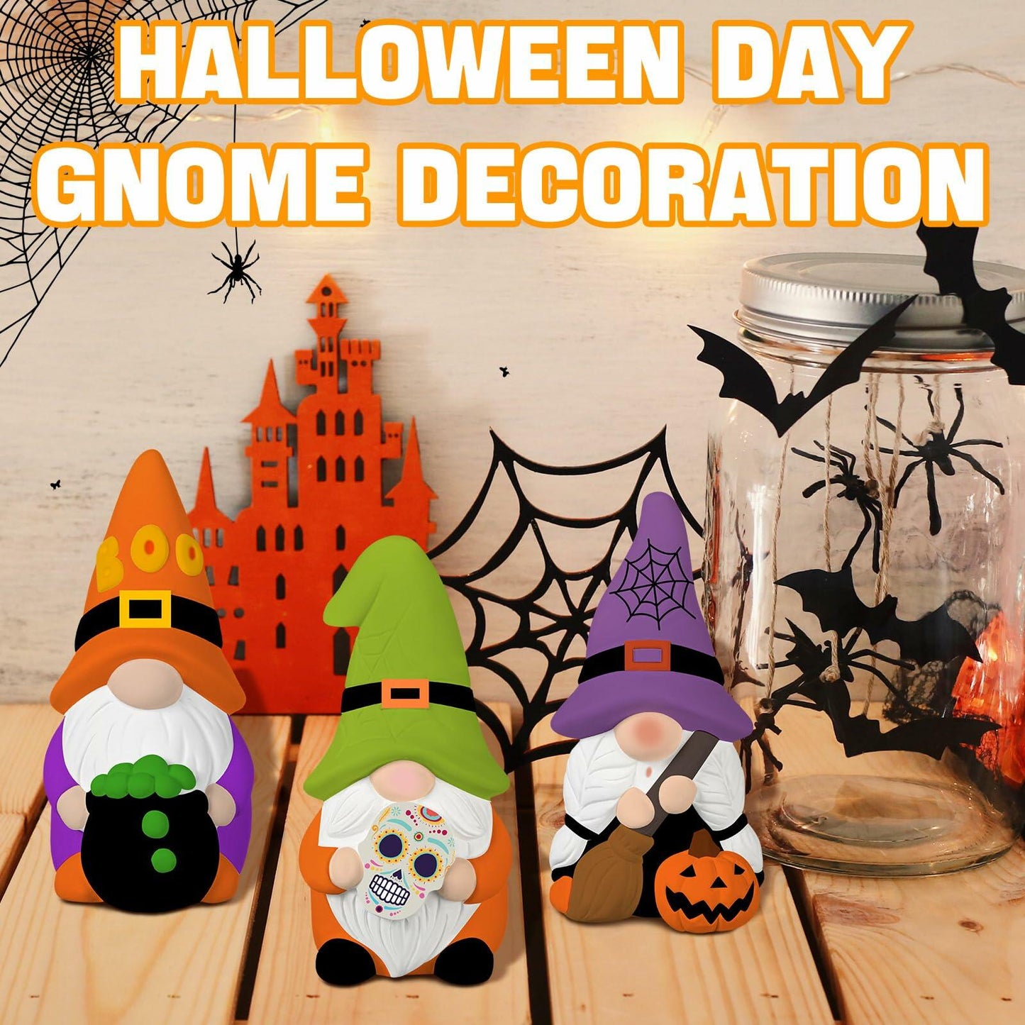 Youyole 3 Pack 4" Unpainted Gnome Statues DIY Craft Halloween Decor