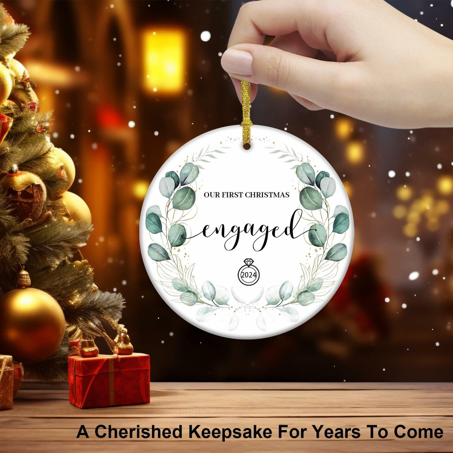 Aestas 3.5" Ceramic Engagement Ornament 2024 Unique Gifts for Couples