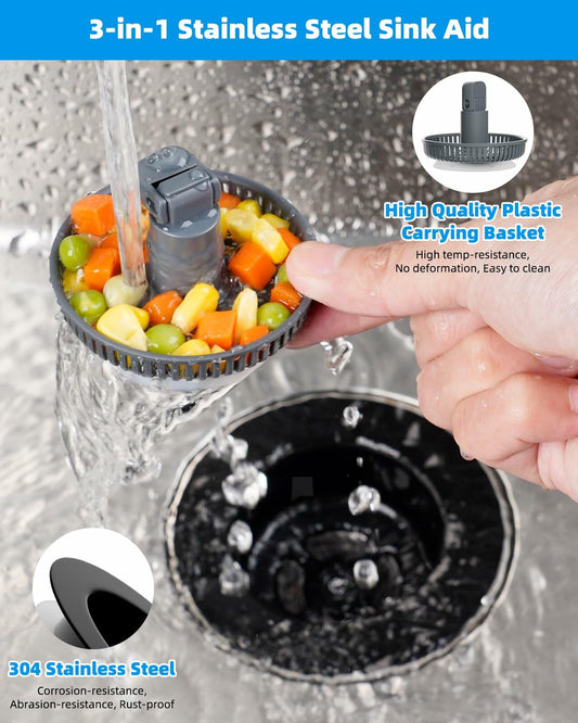 Hibbent 3-in-1 Kitchen Sink Drain Strainer Stopper Combo Black Stainless 1 Pack