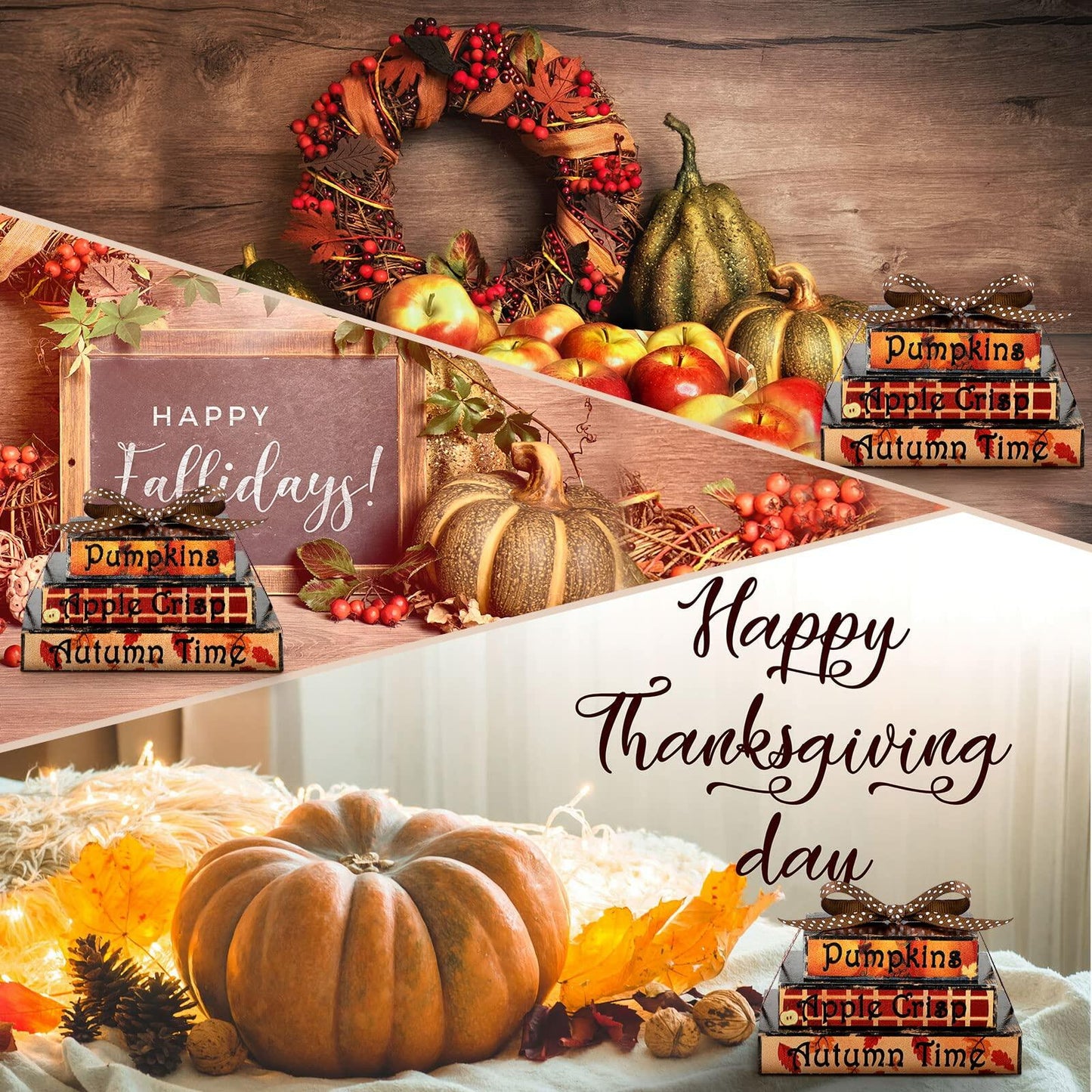 Ferraycle Fall Tiered Tray Decor Mini Books Pumpkin Wood Sign Farmhouse