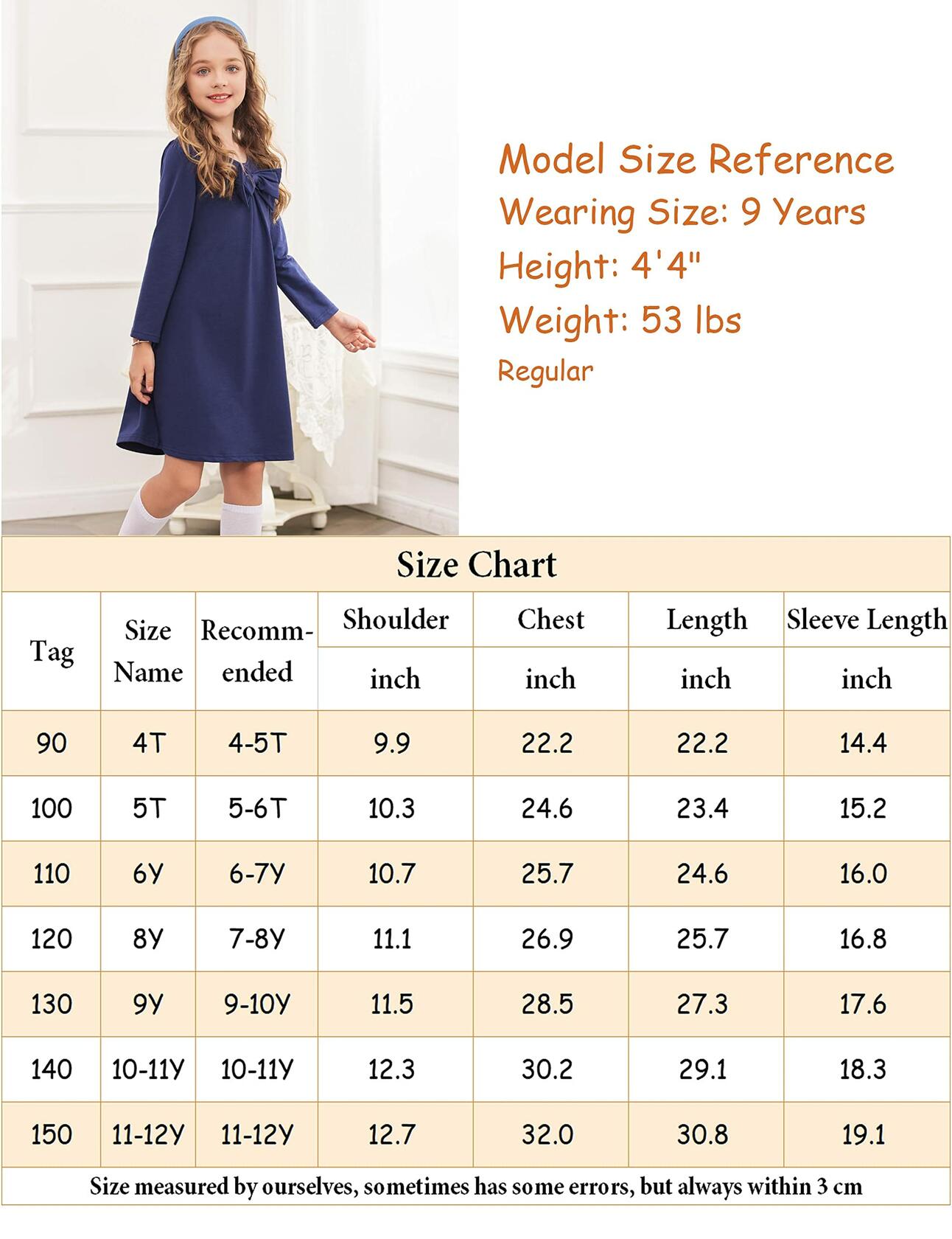 Arshiner Toddler Girl Cotton Long Sleeve Royal Blue Dress 4T New