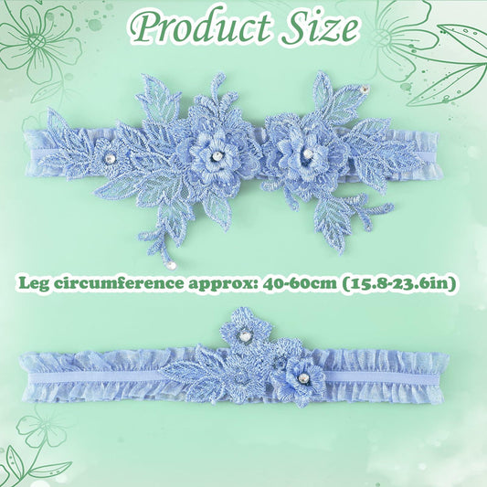 AHQiZFX Wedding Garter Set 2pcs Blue Large Soft Lace Stretchy for Bride New