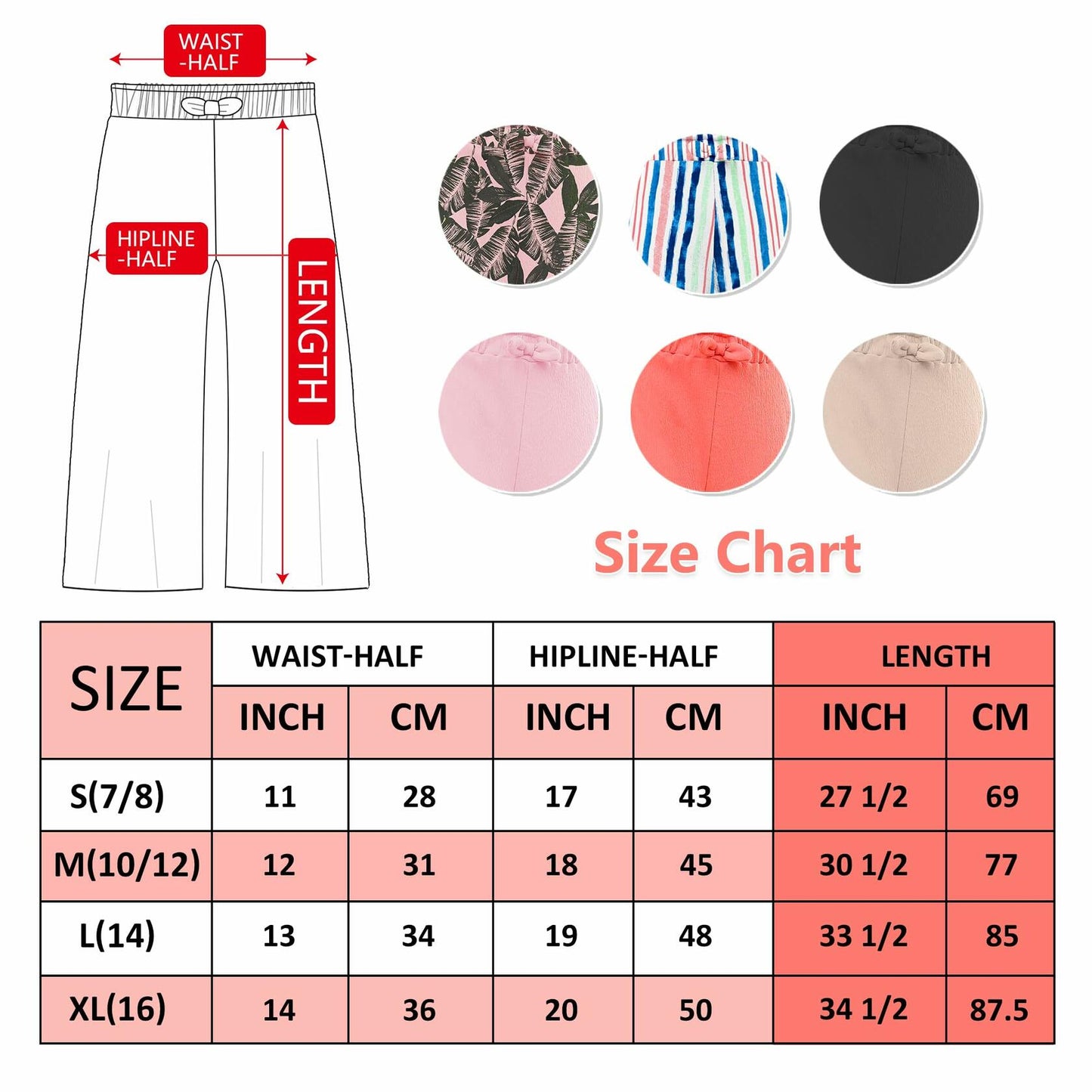 V.&GRIN Girls Wide-Leg Palazzo Pants Coral Size 7-16