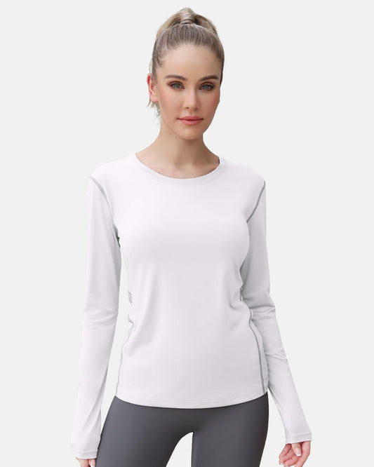 WANAYOU Women's Compression Shirt Long Sleeve Dry Fit White 2 Pack Size L