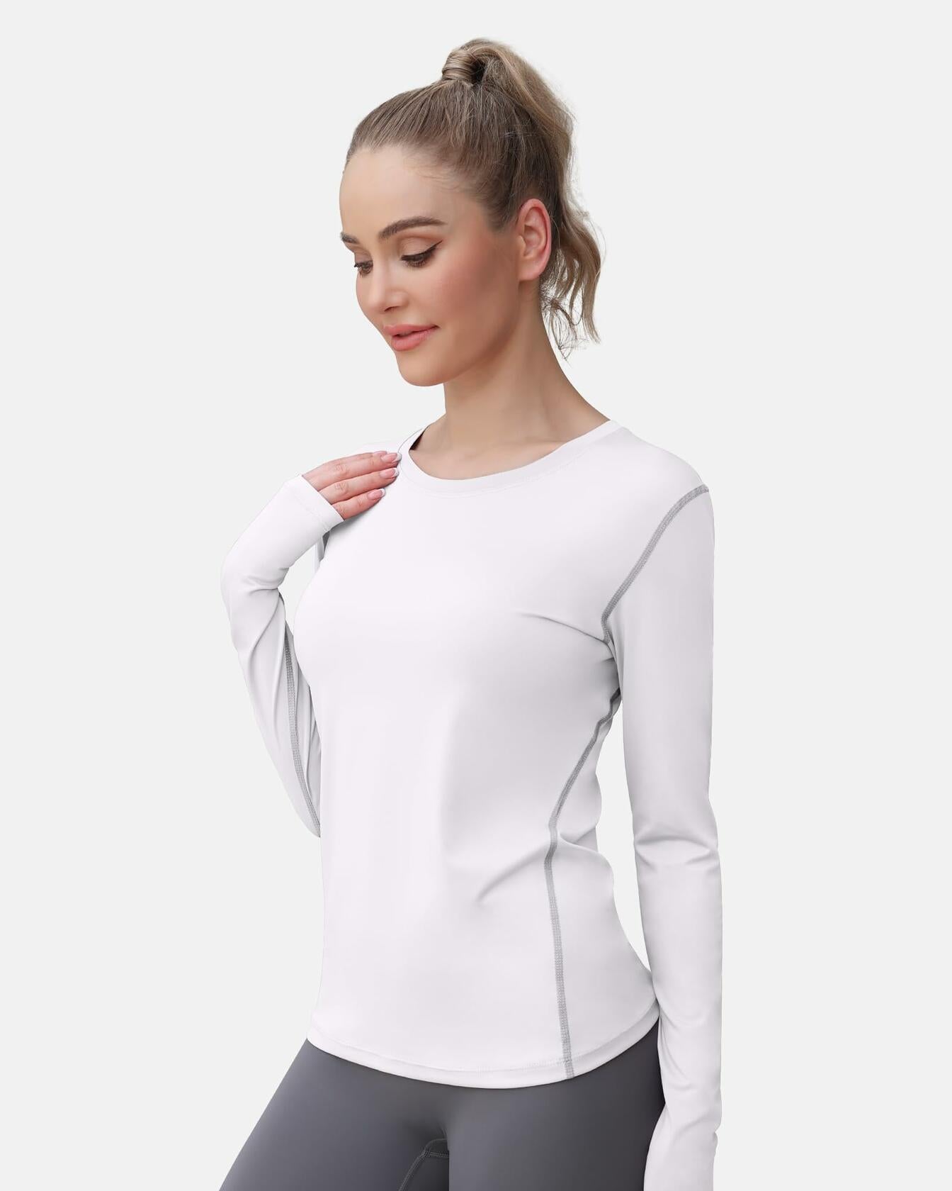 WANAYOU Women's Compression Shirt Long Sleeve Dry Fit White 2 Pack Size L