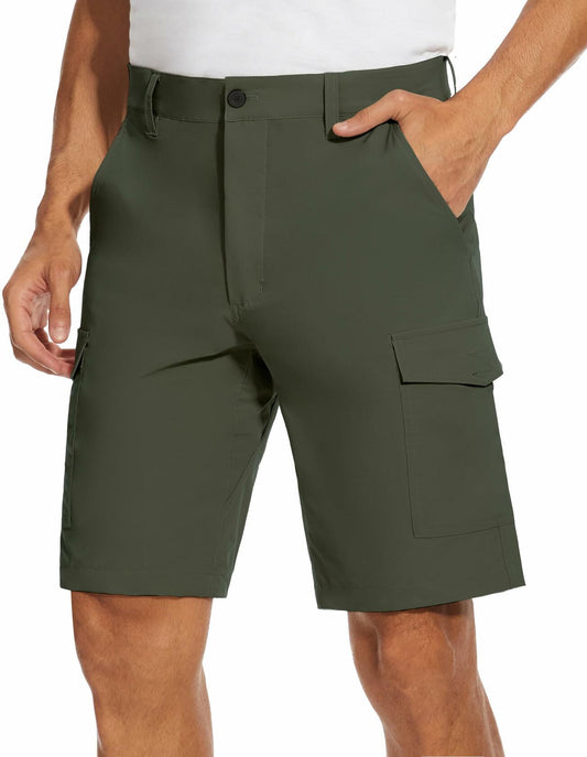 PULI Men's Cargo Shorts Army Green Classic Fit Stretch Size 34