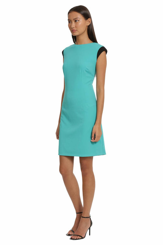 Donna Morgan Women's Teal Green Extended Shoulder Cap Sleeve Sheath Dress Size 4
