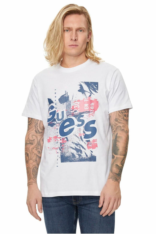 GUESS Men's Eco Crew Neck Abstract Graphic Tee Jet Black Size L