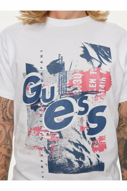 GUESS Men's Eco Crew Neck Abstract Graphic Tee Jet Black Size L