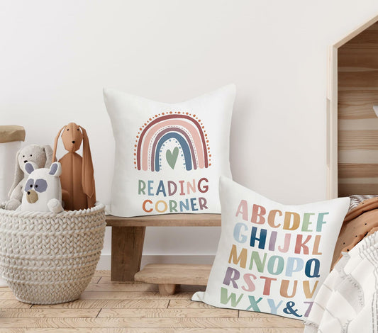 Reading Corner Classroom Decorative Pillow Covers 18x18 Set of 2 Alphabet