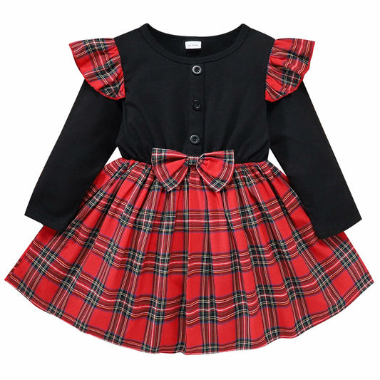 FANCYINN Toddler Baby Girl Plaid Dress Set Pleated Ruffle Christmas Size 3-4Y