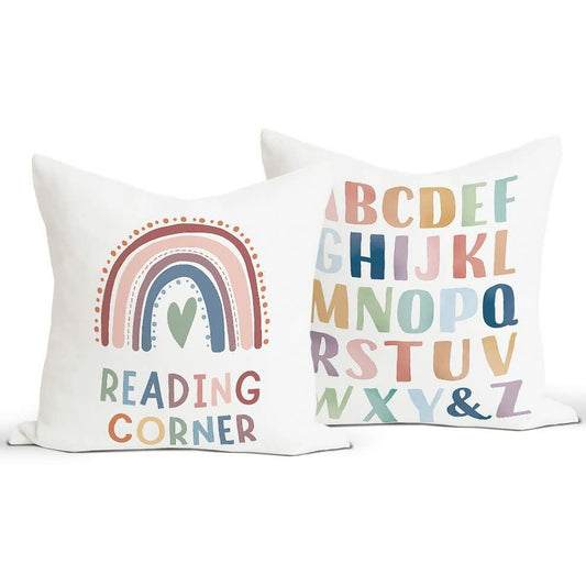 Reading Corner Classroom Decorative Pillow Covers 18x18 Set of 2 Alphabet