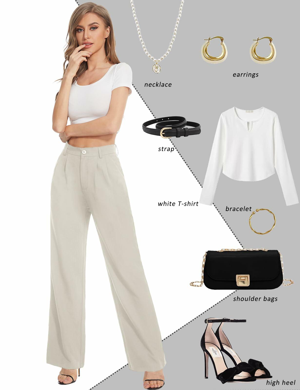 Tapata Wide Leg Pants Women Beige High Waist Casual Size 10