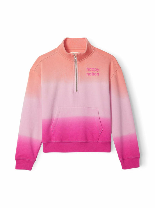 Happy Nation Fleece Quarter Zip Sweatshirt Pink Gradient Cozy Warm Size Small+
