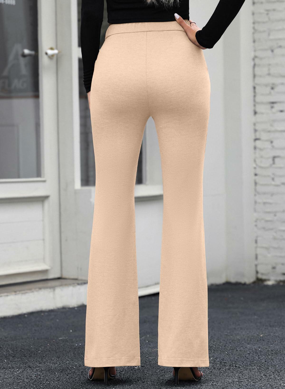 EVALESS Womens Flared Dress Pants Beige XL Slim High Waisted Pockets