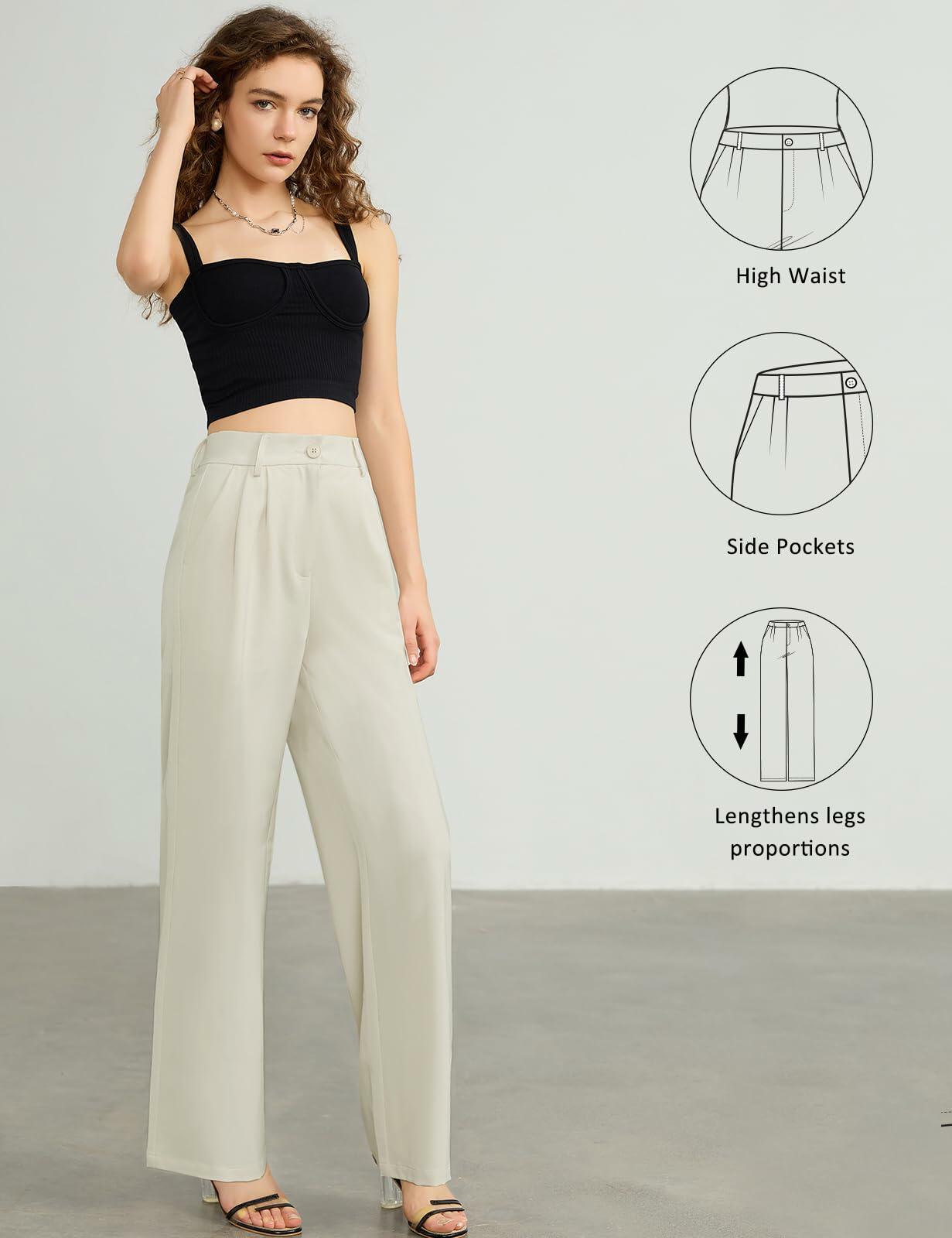 Tapata Wide Leg Pants Women Beige High Waist Casual Size 10