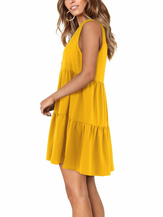 Amoretu Yellow Sleeveless V-Neck Summer Tunic Dress Women Size M