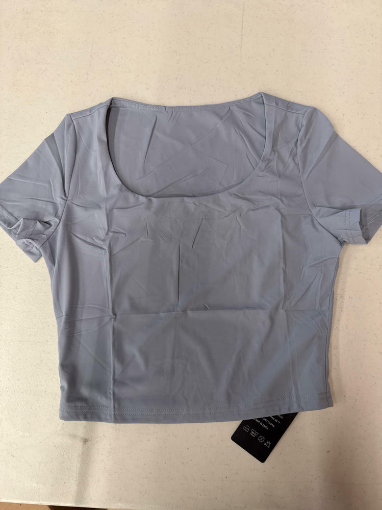 LOMON Women's Slim Fit Scoop Neck T-Shirt Gray Blue Size M