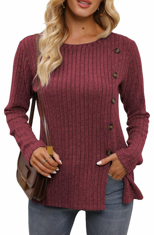 Funlingo Women's Red Long Sleeve Sweater Tunic Casual Pullover Size L