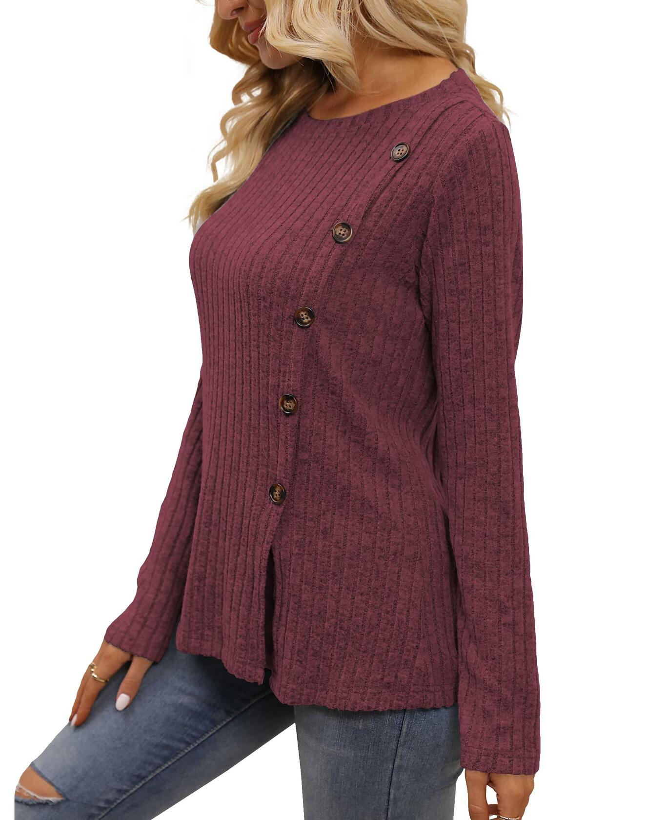 Funlingo Women's Red Long Sleeve Sweater Tunic Casual Pullover Size L